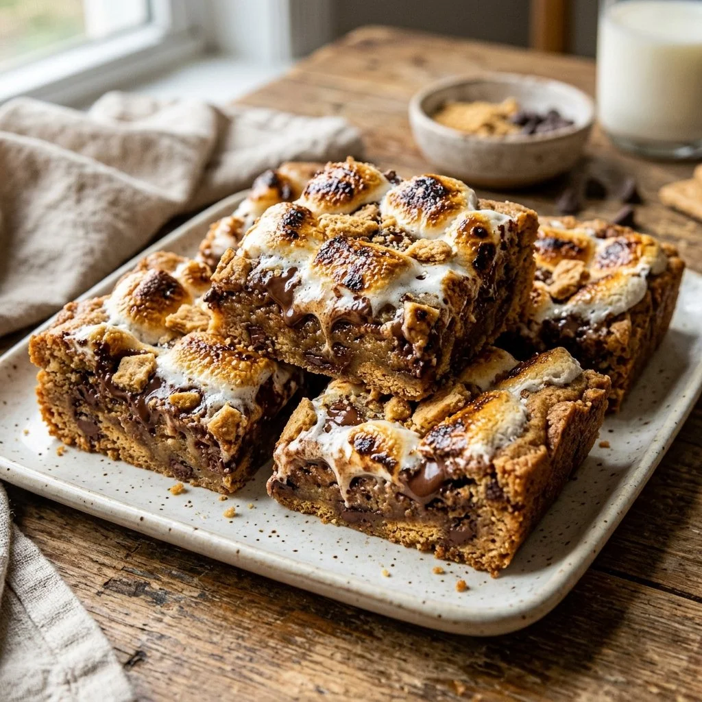 Delicious S'mores Cookie Bars with chocolate, marshmallows, and graham crackers